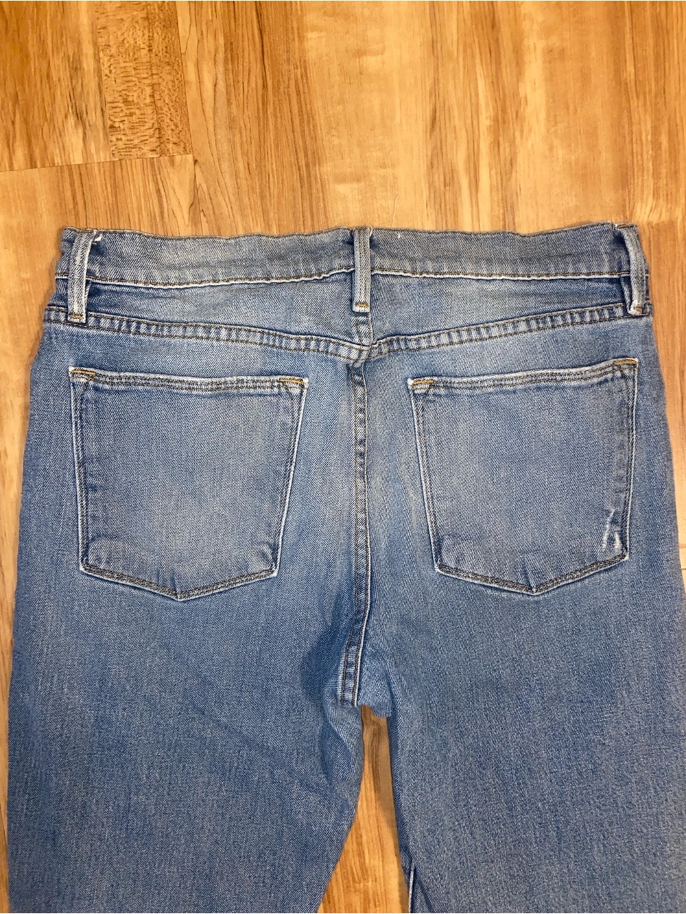 Frame Denim Le High Straight Medium Blue Cropped Distressed Jeans Raw Hem - Picture 8 of 10